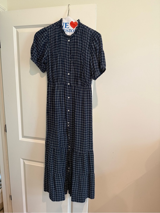 Doen Dresses & Skirts - doen Button-Front Navy Plaid Midi Dress